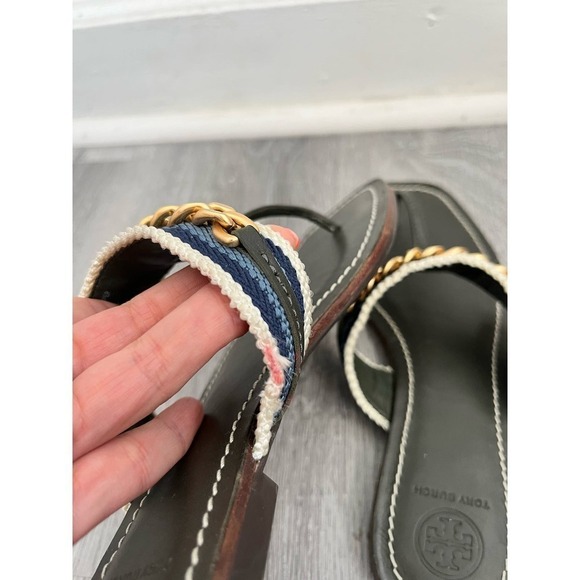 Tory Burch Mini Benton Gold Chain Band Flat Sandals Poblano Yonder Womens 6.5M - Picture 6 of 10